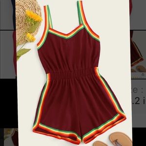 Plus rainbow striped tape romper - NEW